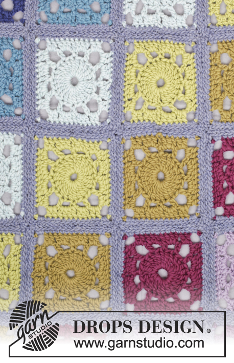 Cool Summer Evening / DROPS 163-4 - Couverture DROPS composée de carrés au crochet, en “Snow”.