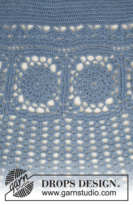 Autumn Swing / DROPS 164-17 - Crochet DROPS skirt with lace pattern and trebles, worked in each direction from crochet squares in ”Fabel”. Size S-XXXL.