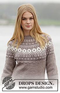 English Afternoon / DROPS 164-23 - Knitted DROPS fitted jumper with round yoke, Nordic pattern and purl stitches, worked top down in ”Karisma”. Size: S - XXXL.