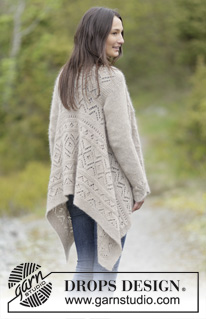 Falling Leaves / DROPS 164-3 - Chaqueta DROPS tejida en un cuadrado en punto musgo con patrón de calados, tejida de arriba para abajo en “Alpaca” y “Kid-Silk”. Talla: S – XXXL.