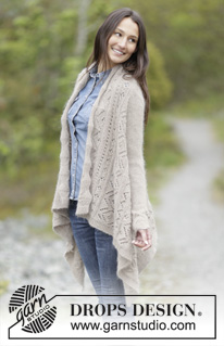 Falling Leaves / DROPS 164-3 - Chaqueta DROPS tejida en un cuadrado en punto musgo con patrón de calados, tejida de arriba para abajo en “Alpaca” y “Kid-Silk”. Talla: S – XXXL.