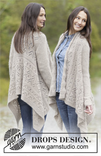 Falling Leaves / DROPS 164-3 - Chaqueta DROPS tejida en un cuadrado en punto musgo con patrón de calados, tejida de arriba para abajo en “Alpaca” y “Kid-Silk”. Talla: S – XXXL.
