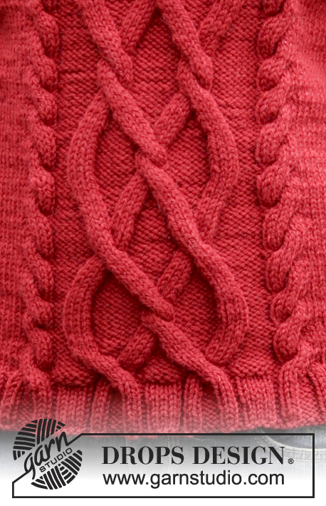 Winter Flame / DROPS 164-46 - Strikket DROPS genser i ”Alaska” med fletter og høy hals.