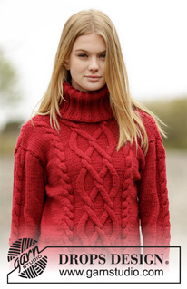 Winter Flame / DROPS 164-46 - Strikket DROPS genser i ”Alaska” med fletter og høy hals.