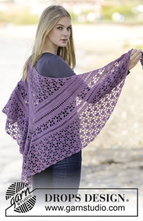 Evening In Paris / DROPS 165-11 - Crochet DROPS shawl with dc and lace pattern in ”BabyAlpaca Silk”.