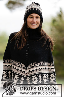 Southwest / DROPS 165-20 - Gebreide DROPS poncho met grafisch patroon, franjes en col in boordsteek, wordt van boven naar beneden gebreid van ”Nepal”. Maat: S - XXXL.