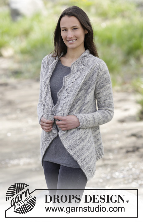 Clementine / DROPS 165-22 - Knitted DROPS jacket with lace pattern in Brushed Alpaca Silk and Fabel. Worked top down. Size: S - XXXL.