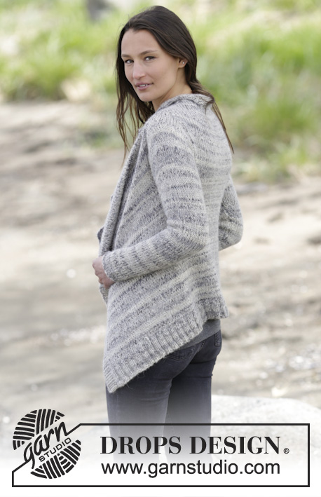 Clementine / DROPS 165-22 - Knitted DROPS jacket with lace pattern in Brushed Alpaca Silk and Fabel. Worked top down. Size: S - XXXL.