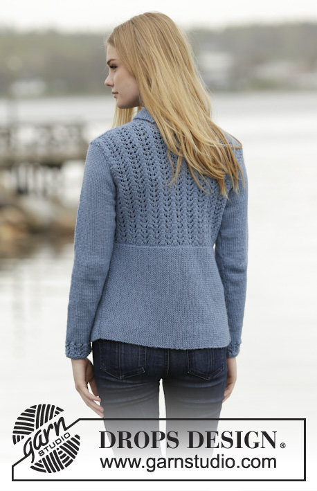Dinner Date / DROPS 165-24 - Knitted DROPS jacket with short rows, lace pattern and shawl collar in ”Lima”. Size: S - XXXL.