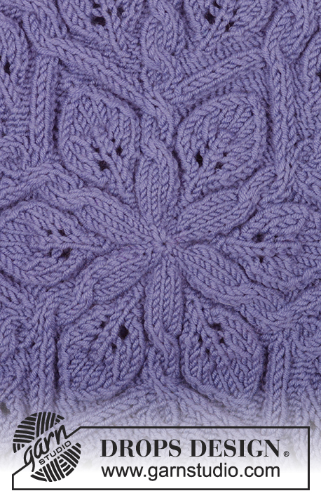 Dancing Leaves / DROPS 165-39 - Sættet består af: Strikket DROPS hue i ”Merino Extra Fine” med snoninger og bladmønster og strikket hals med bladmønster.