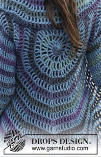 Gypsy Blue / DROPS 165-40 - Chaqueta en ganchillo DROPS trabajada en un círculo, en “Big Delight” y “Karisma”. Talla: S – XXXL.
