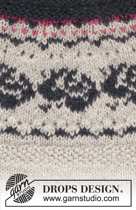 Vintage Rose / DROPS 165-9 - Knitted DROPS jumper with round yoke and rose pattern in Alpaca or Flora. Size: S - XXXL.