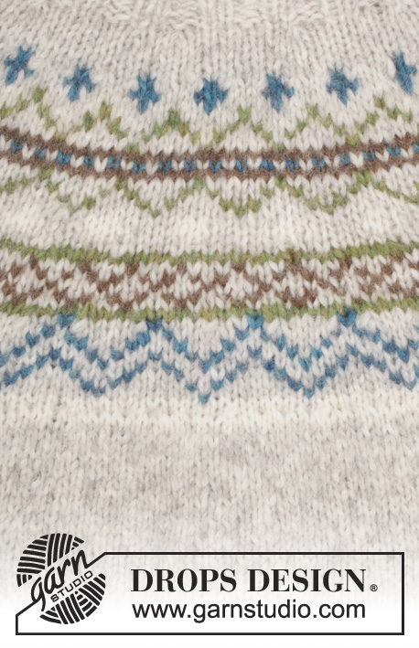 Sjona / DROPS 166-1 - Pulóver de punto DROPS con pechera redonda y patrón de jacquard nórdico, en “Air”. Talla: S – XXXL.