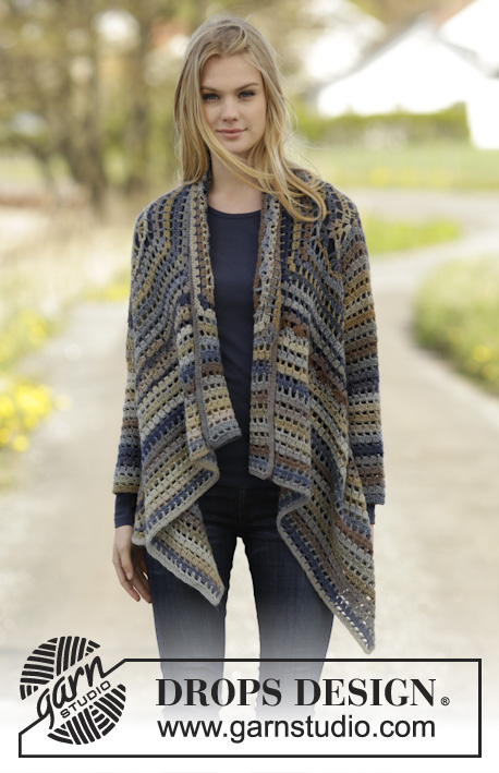 Autumn Delight / DROPS 166-22 - Virkad DROPS fyrkantskofta i ”Delight”. Stl S - XXXL