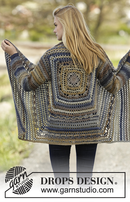 Autumn Delight / DROPS 166-22 - Virkad DROPS fyrkantskofta i ”Delight”. Stl S - XXXL