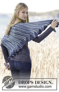 Eurydice / DROPS 166-26 - Knitted DROPS shawl in garter st, worked diagonally with flounce in one side in ”Fabel”.