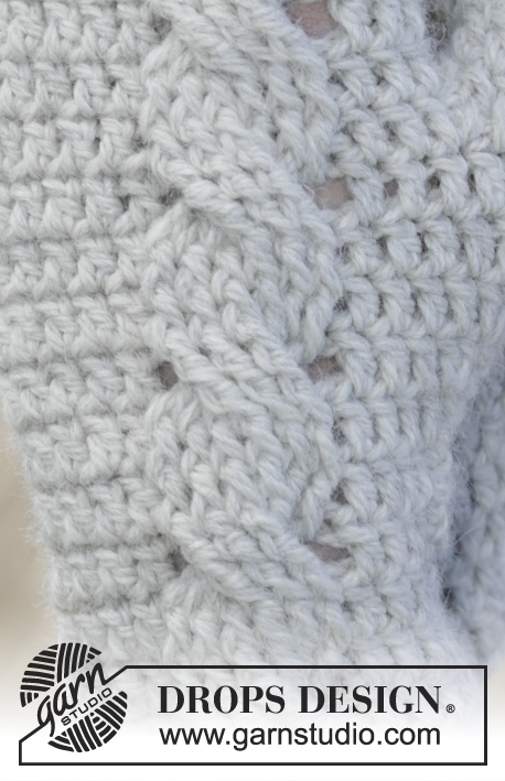 Snowdrift Gloves / DROPS 166-31 - Gehaakte DROPS wanten met kabels van ”Nepal”.