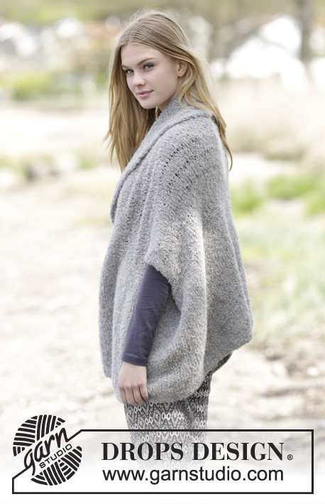 Afternoon Hug / DROPS 166-40 - Gebreid DROPS vest in ribbelst met gevallen st en sjaalkraag van ”Alpaca Bouclé”. Maat: S-XXXL