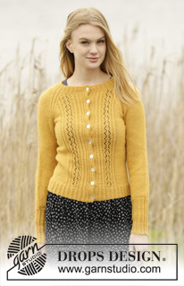 Sweet As Honey / DROPS 166-42 - Knitted DROPS jacket with lace pattern, small cables and raglan in ”Alpaca”. Size: S - XXXL.