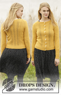 Sweet As Honey / DROPS 166-42 - Knitted DROPS jacket with lace pattern, small cables and raglan in ”Alpaca”. Size: S - XXXL.
