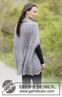Lothlorien / DROPS 166-43 - Chaqueta de punto DROPS en punto musgo con patrón de calados y cuello chal en BabyAlpaca Silk y Kid-Silk. Talla S-XXXL.