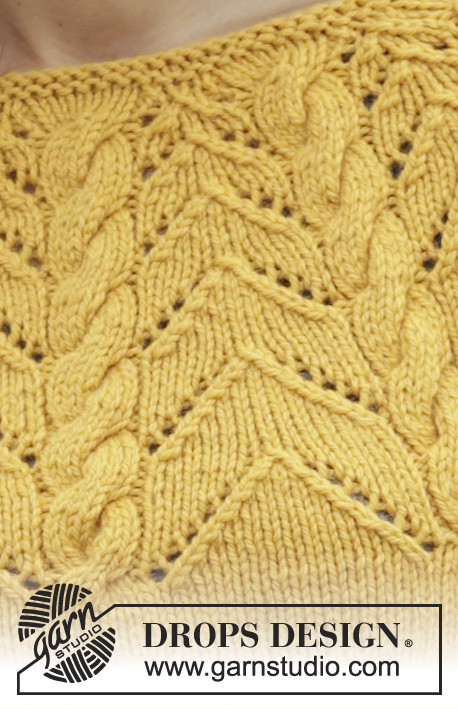 Early Autumn / DROPS 166-9 - Knitted DROPS jumper with A-shape, round yoke, cables and lace pattern in ”Nepal”. Size: S - XXXL.