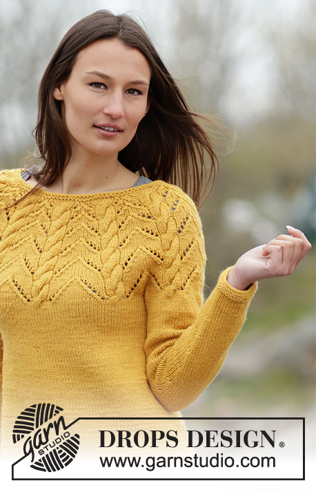 Early Autumn / DROPS 166-9 - Knitted DROPS jumper with A-shape, round yoke, cables and lace pattern in ”Nepal”. Size: S - XXXL.