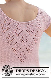 Beach Date / DROPS 167-1 - Knitted DROPS dress with round yoke and lace pattern, worked top down in ”Muskat”. Size: S - XXXL.