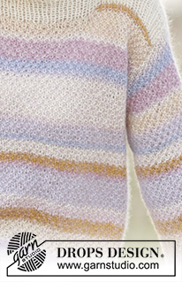 Forever Young / DROPS 167-39 - Prjónuð peysa úr DROPS Alpaca og DROPS Kid-Silk í tvöföldu perluprjóni og röndum. Stærð S - XXXL.