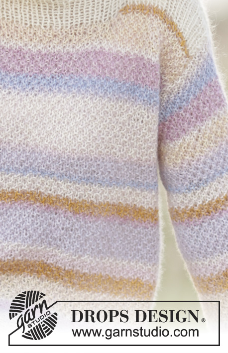 Forever Young / DROPS 167-39 - Prjónuð peysa úr DROPS Alpaca og DROPS Kid-Silk í tvöföldu perluprjóni og röndum. Stærð S - XXXL.