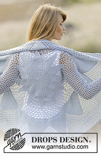 Endless Love / DROPS 168-12 - Hæklet DROPS cirkeljakke i ”Cotton Merino” med stangm og hulmønster. Str S - XXXL.