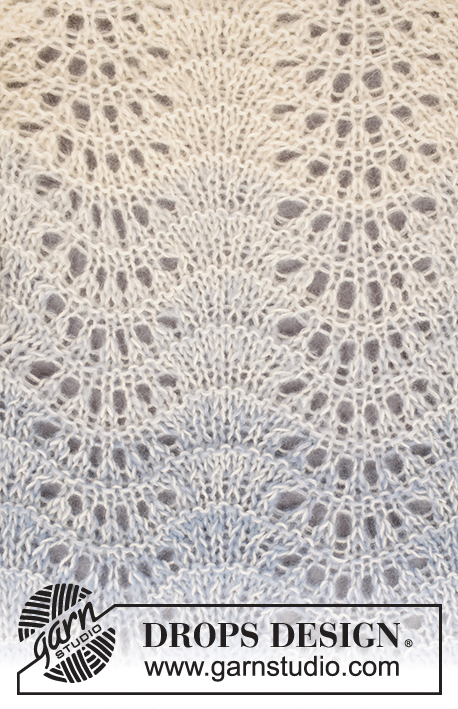 Shades of Sky / DROPS 168-2 - Veste DROPS au point de vagues, tricotée de haut en bas avec 1 fil ”Alpaca” et 2 fils ”Kid-Silk”. Du S au XXXL.