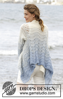 Shades of Sky / DROPS 168-2 - Veste DROPS au point de vagues, tricotée de haut en bas avec 1 fil ”Alpaca” et 2 fils ”Kid-Silk”. Du S au XXXL.