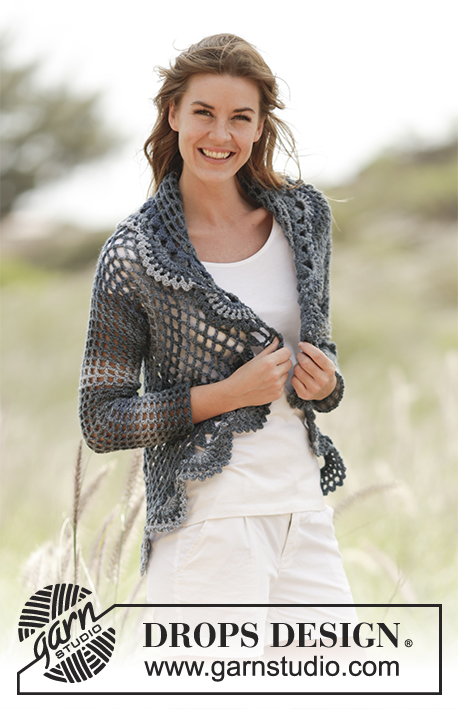 Evening Tide / DROPS 168-27 - Gilet ajouré DROPS en rond, au crochet, en Big Delight. Du S au XXXL.