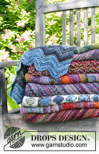 Rocky Path / DROPS 168-35 - Gehaakte DROPS deken met kleine oma-vierkantjes van “Fabel”.