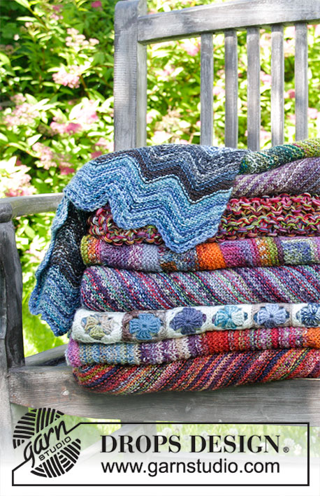 Rocky Path / DROPS 168-35 - Gehaakte DROPS deken met kleine oma-vierkantjes van “Fabel”.