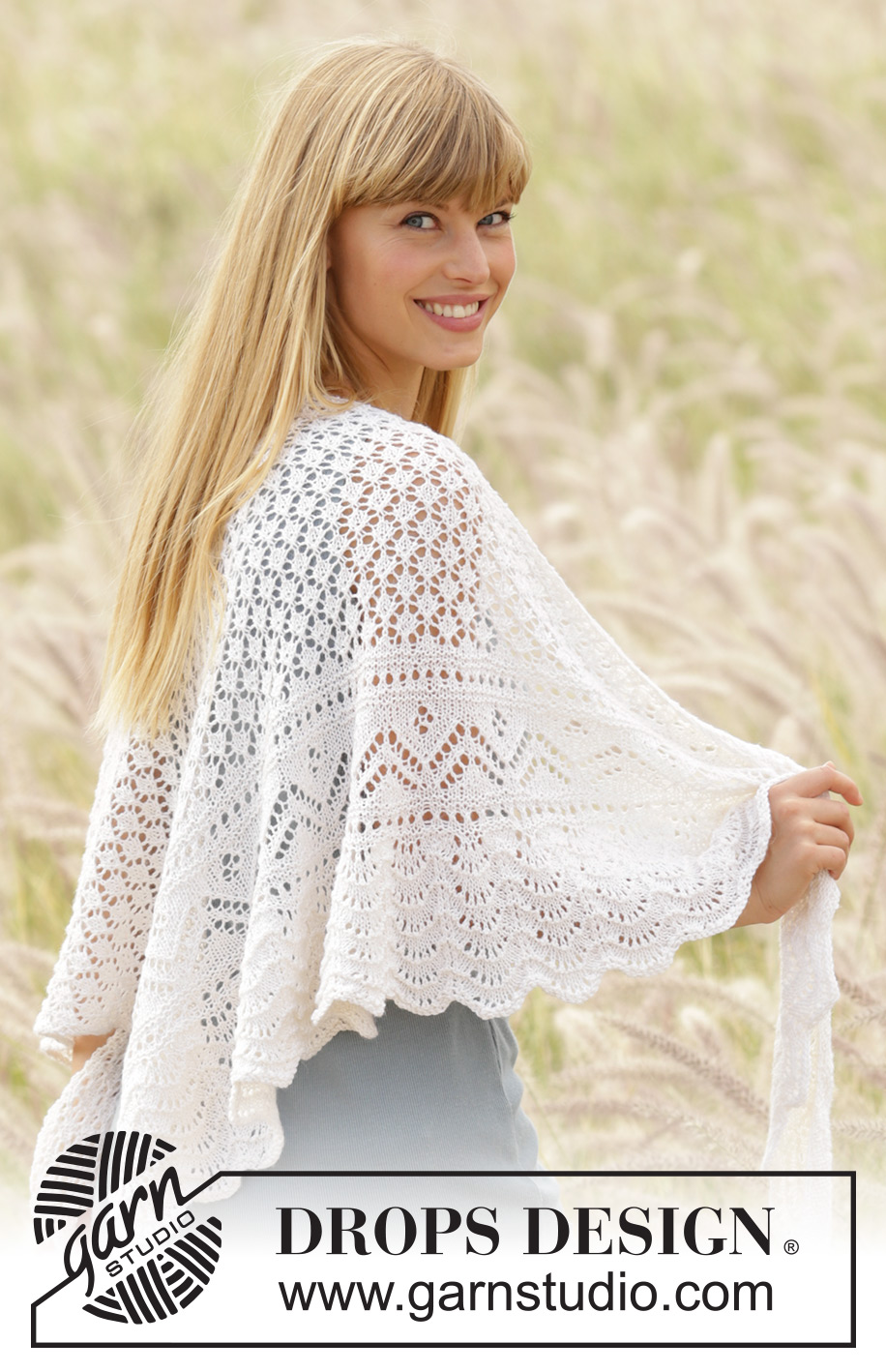 Tender Kiss / DROPS 169-13 - Knitted DROPS shawl with lace pattern worked sideways in ”Alpaca”.
