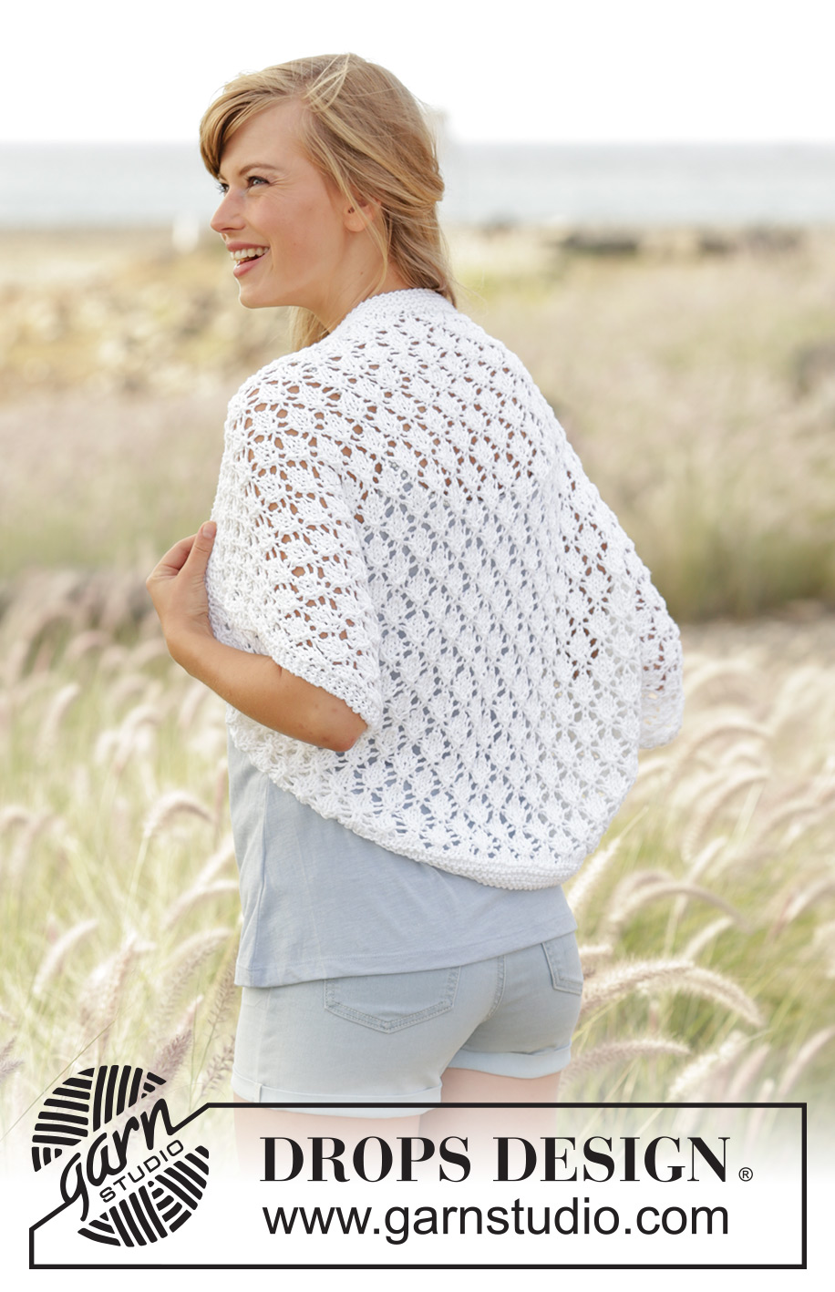 Always Cute / DROPS 169-14 - Knitted DROPS shoulder piece with lace pattern in ”Paris”. Size: S - XXXL.