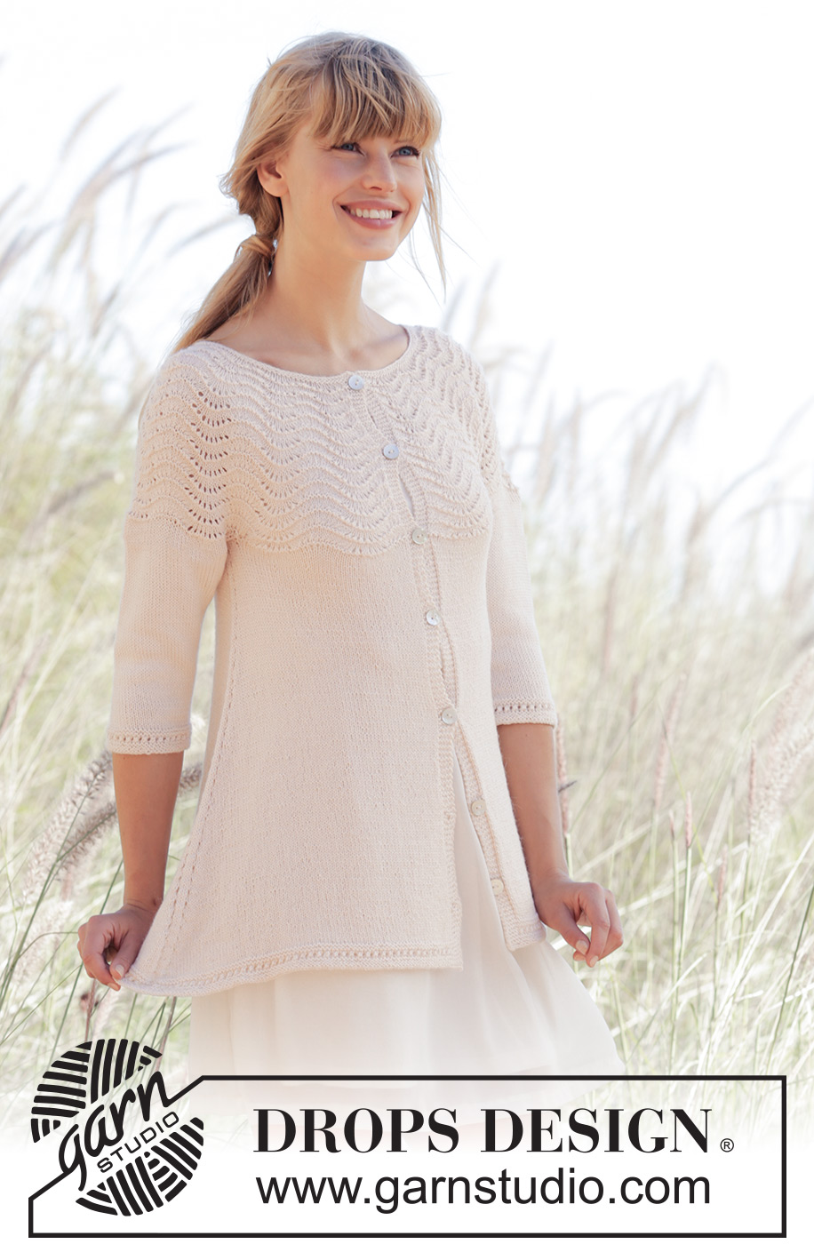 Dune Cardigan / DROPS 169-17 - Knitted DROPS jacket with round yoke and wave pattern in ”BabyAlpaca Silk”. Worked top down. Size: S - XXXL.