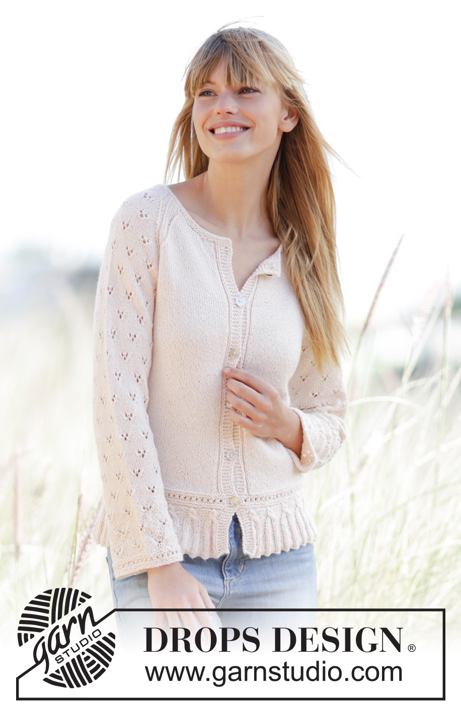 Jolly May / DROPS 169-27 - Knitted DROPS jacket with a small cable edge, lace pattern and raglan in ”BabyMerino”. Size: XS - XXXL.