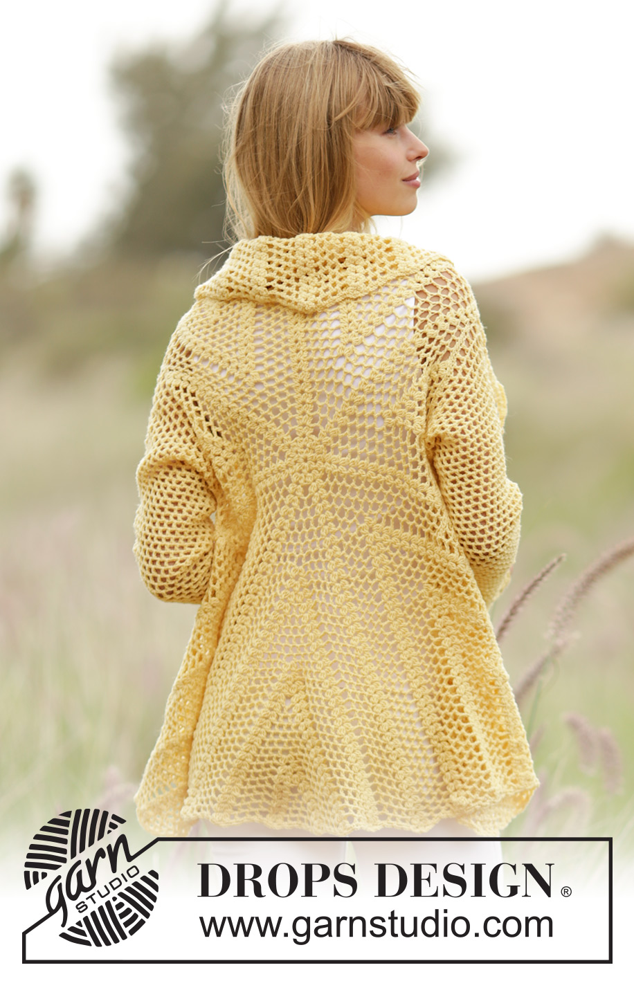 Oasis / DROPS 169-35 - Crochet DROPS jacket worked in a circle with lace and fan pattern in BabyMerino. Size: S - XXXL.
