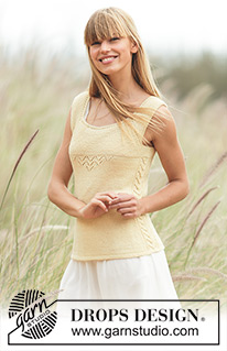 Fresh Lemonade / DROPS 169-36 - Gebreide getailleerde DROPS top, wordt van boven naar beneden gebreid, met raglan en kantpatroon van “BabyAlpaca Silk”. Maat: XS - XXL.