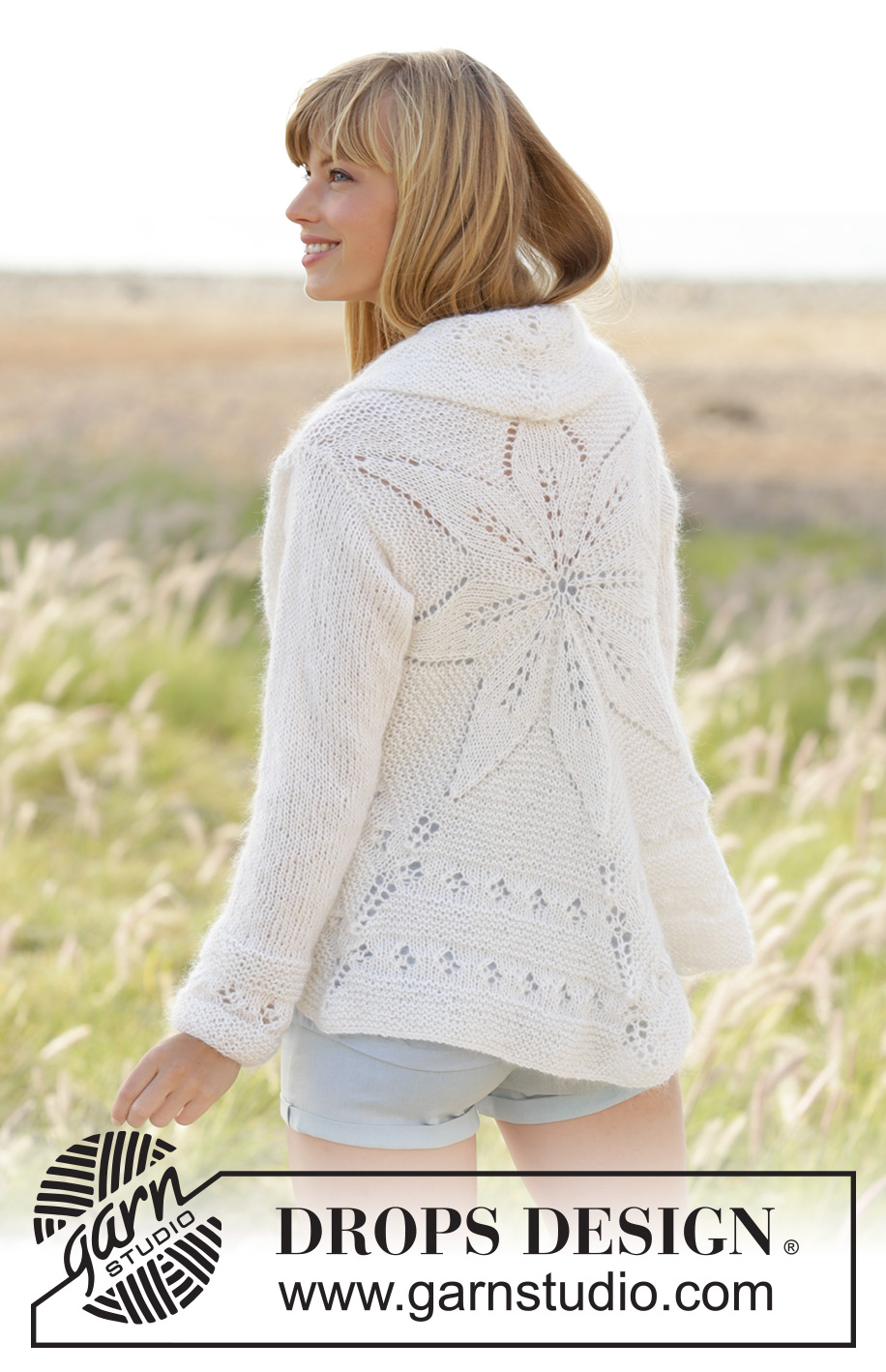 White Flower / DROPS 169-6 - Gebreid DROPS vest in een cirkel gebreid met blaadjespatroon van BabyAlpaca Silk en Kid-Silk. Maat: S - XXXL.