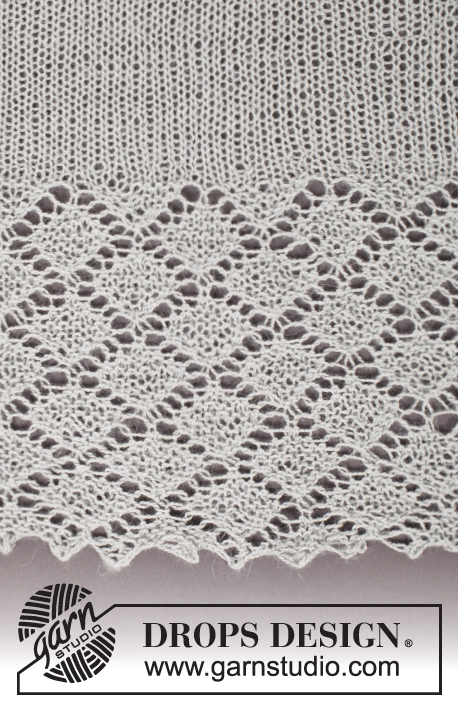 Falling in Lace / DROPS 169-8 - Gebreide DROPS omslagdoek in tricotst met kanten rand en ribbels van Lace.