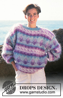 Blooming Spring / DROPS 17-2 - Knitted jumper with flower pattern borders in 1 strand DROPS Vienna or 3 strands DROPS Kid-Silk.