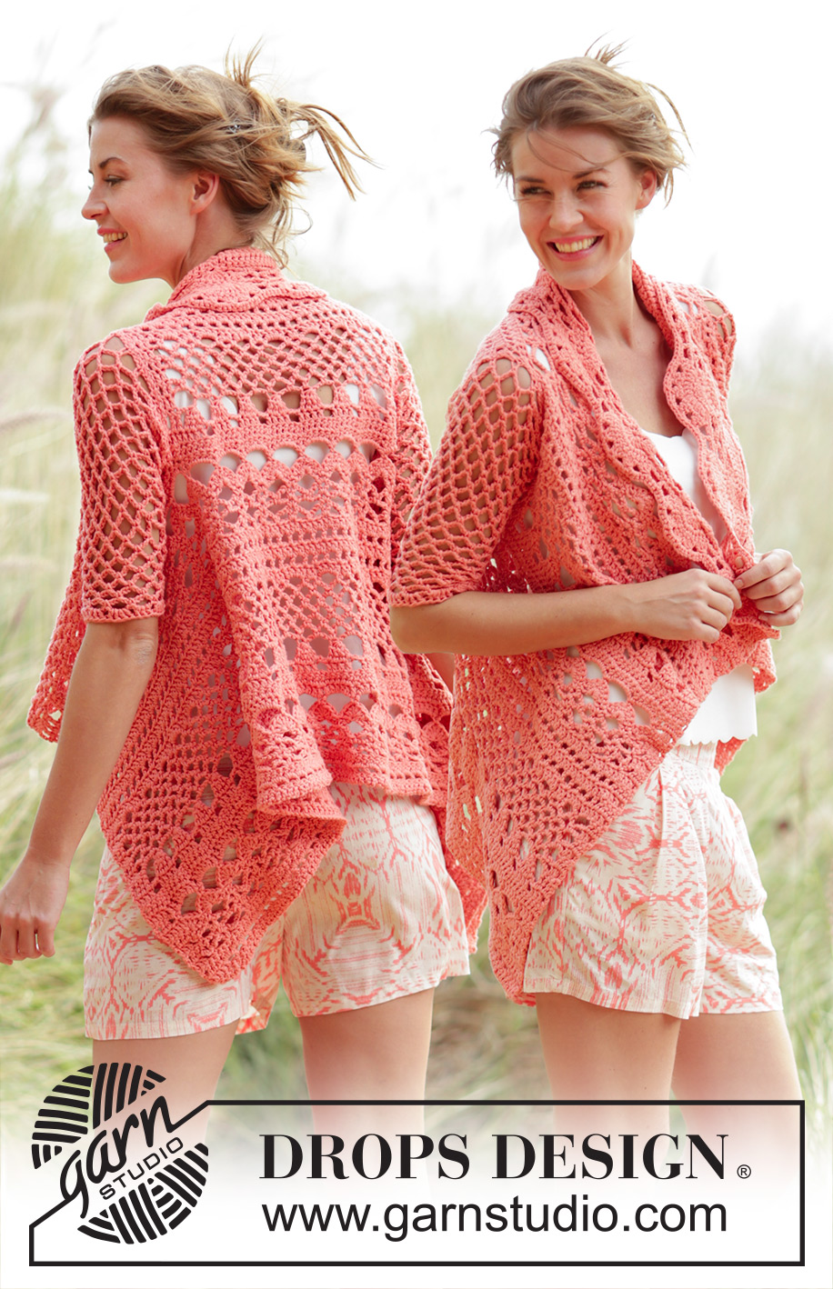 Peach Dream / DROPS 170-26 - Gehaakt DROPS vest, wordt in een vierkant gehaakt met kantpatroon van ”Paris”. Maat: S - XXXL.