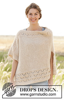 So Classy! / DROPS 170-28 - Poncho DROPS au point de riz avec point ajouré, en ”Air”. Du S au XXXL.