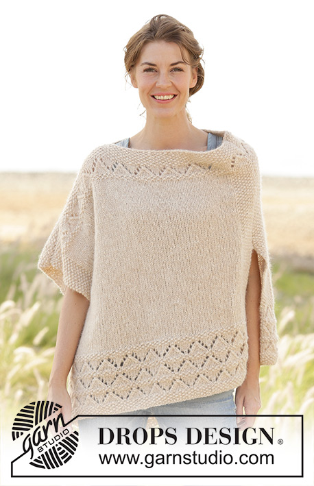 So Classy! / DROPS 170-28 - Poncho DROPS au point de riz avec point ajouré, en ”Air”. Du S au XXXL.