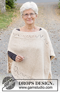 So Classy! / DROPS 170-28 - Poncho DROPS au point de riz avec point ajouré, en ”Air”. Du S au XXXL.