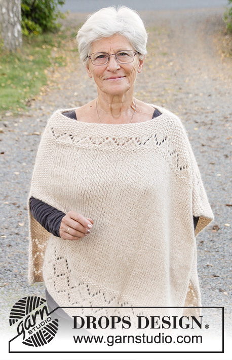 So Classy! / DROPS 170-28 - Poncho DROPS au point de riz avec point ajouré, en ”Air”. Du S au XXXL.